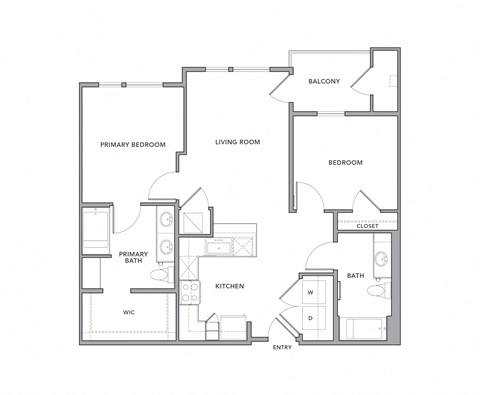 Floor plan for 2 beds, 2 baths, 1048 sqft